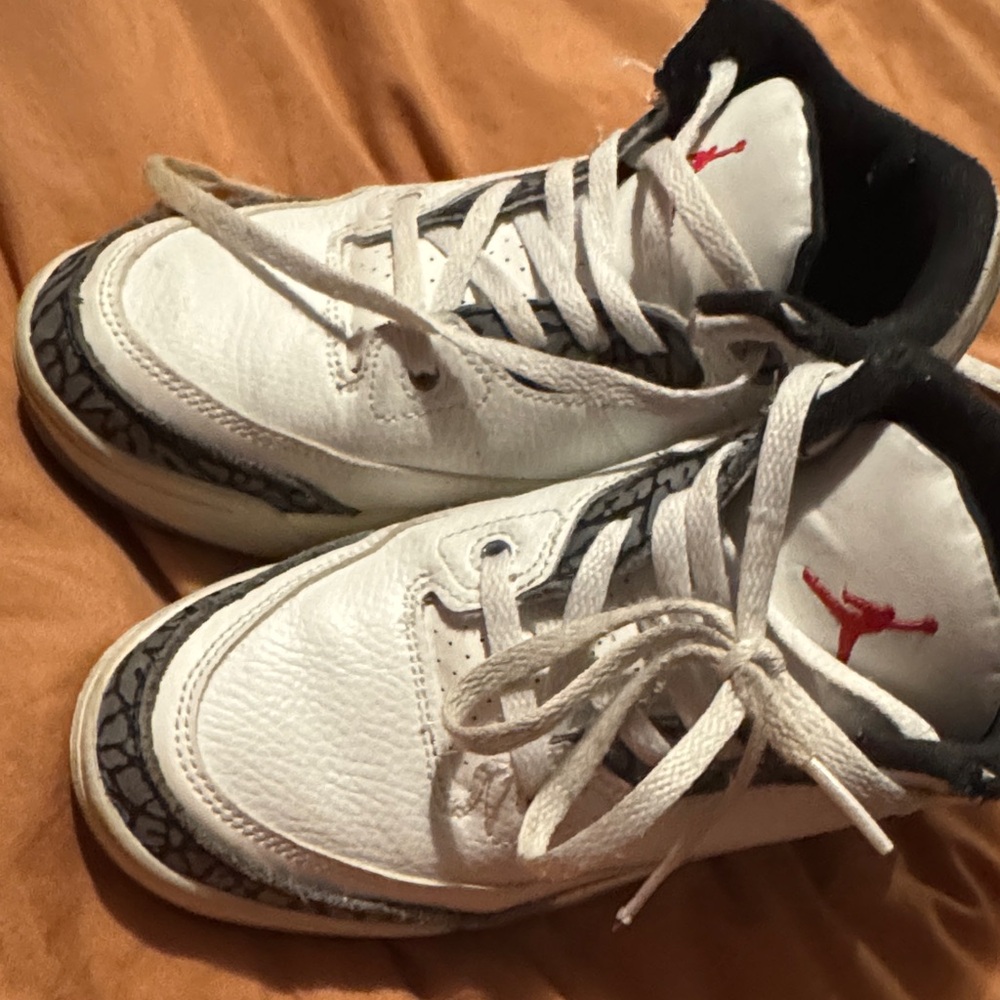 Kids White and Black Sneakers with Red Accents